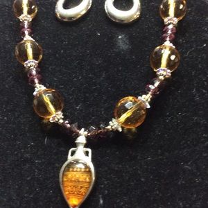 Citrine and Amethyst Sterling Silver Necklace/Earr